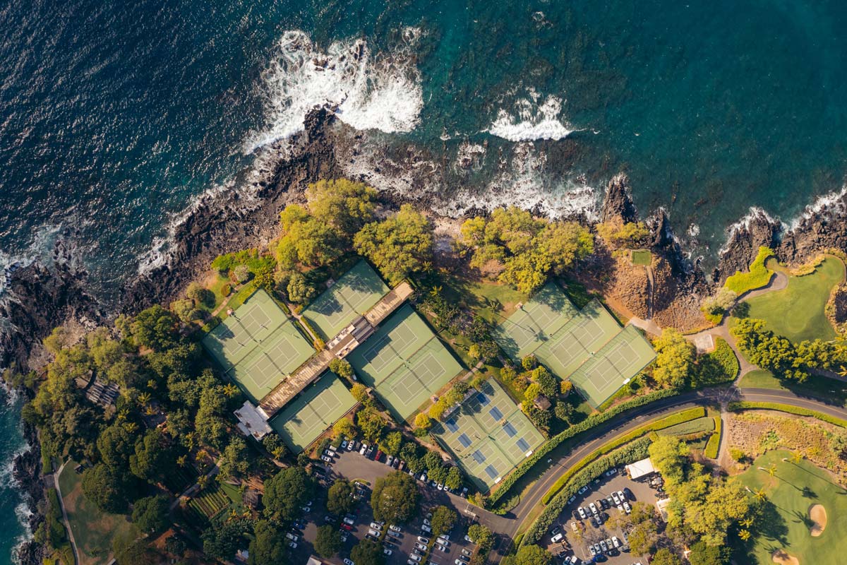 An aerial view of the tennis court