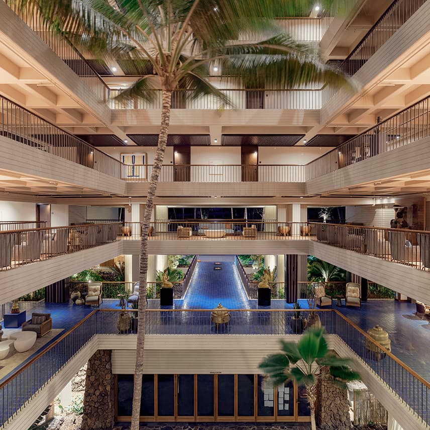 A view of four levels of the hotel