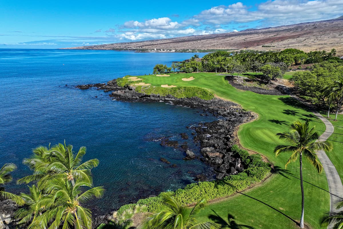 An aerial view of the golf course